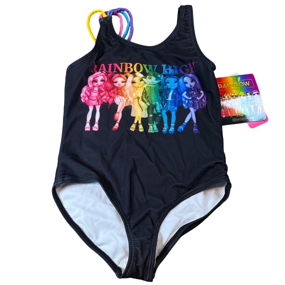 Rainbow High Girls One Piece Swimsuit Black UPF 50+ Size 5 NWT